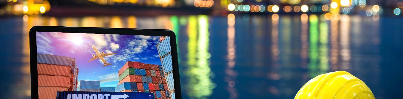 Import shipping containers and cargo aircraft on a tablet screen